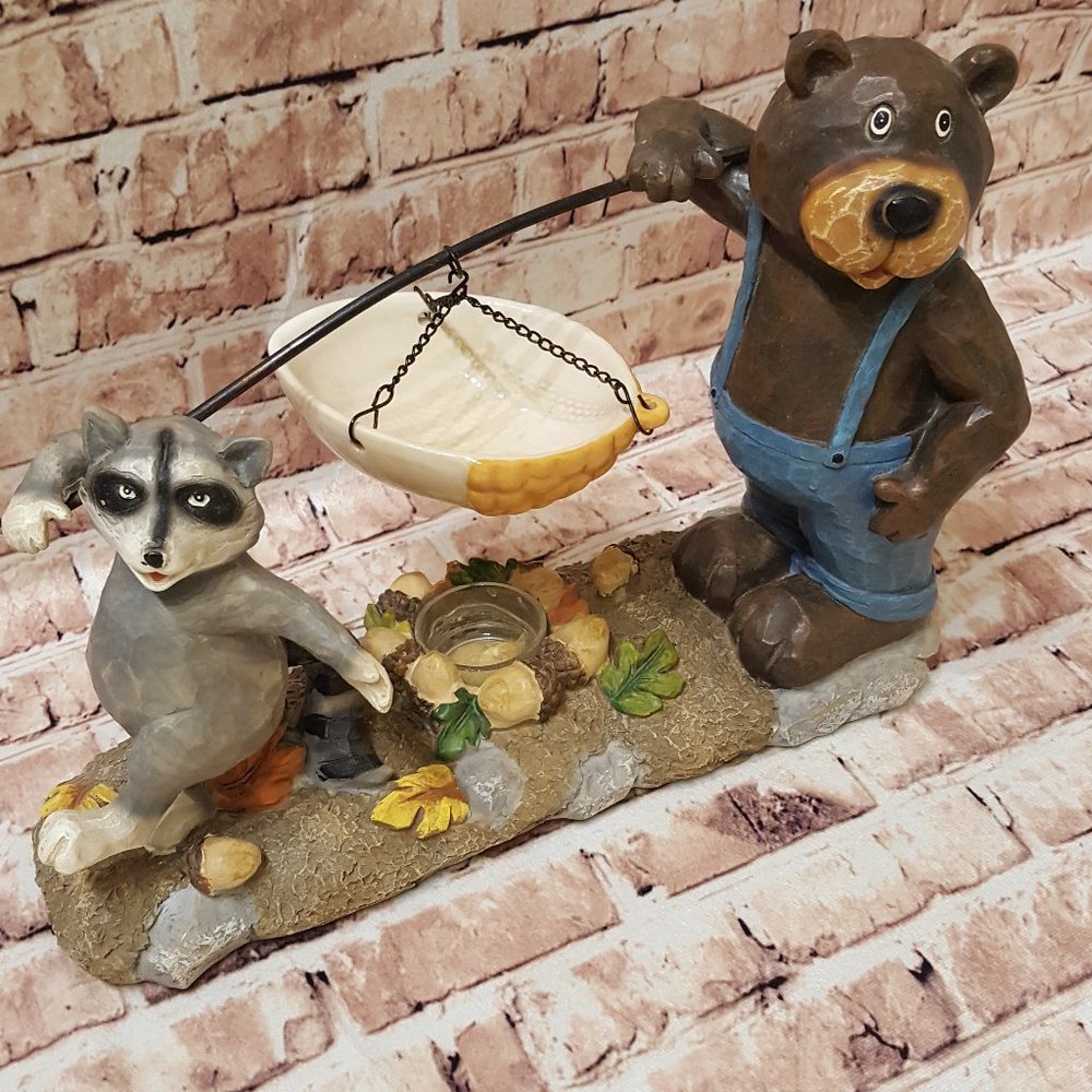 Yankee Candle Co. Burner Hanging Tart Rustic Bear Racoon Acorn Lodge - Picture 3 of 16